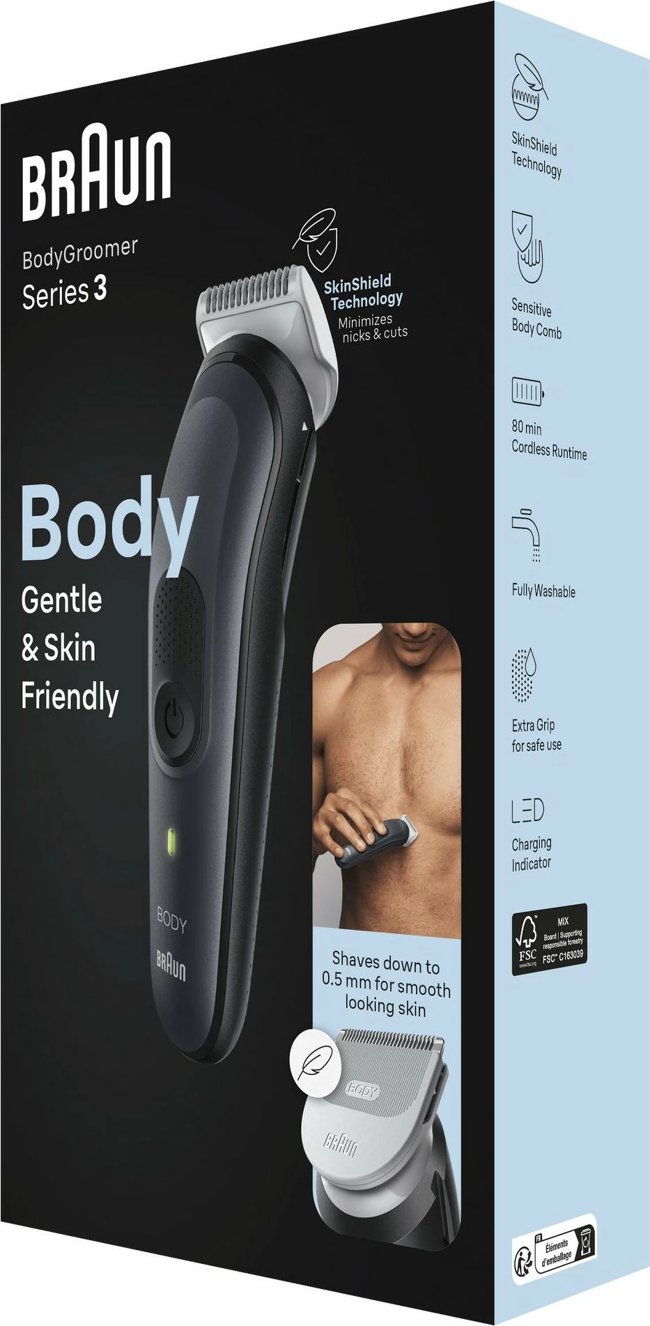 Brivnik za telo Braun BodyGroomer 3 BG3340, AC/baterija, črn/siv