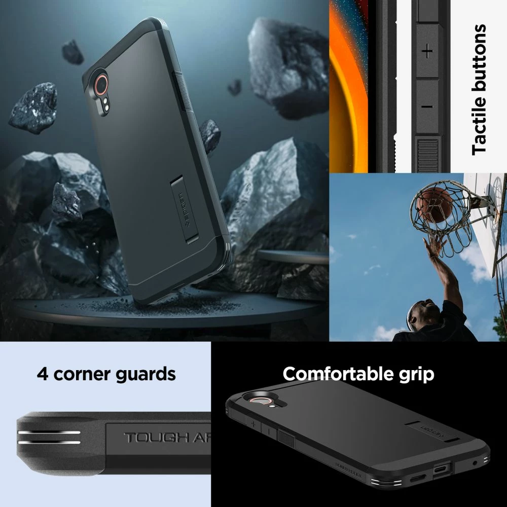 Ovitek za telefon Tough Armor Spigen za Samsung Galaxy XCover 7, črn