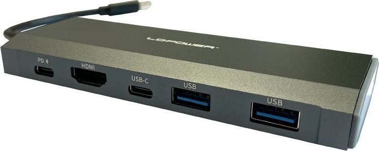USB razširitveni hub LC-Power LC-HUB-C-MULTI-7-M2, 2x USB-A, 2x USB-C, HDMI, M.2 SSD, 100 W, antracit