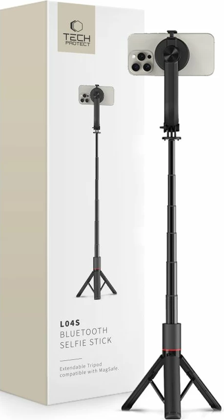 Selfie palica s trinožnikom Tech-Protect L04S, Bluetooth, za pametni telefon, MagSafe, črna