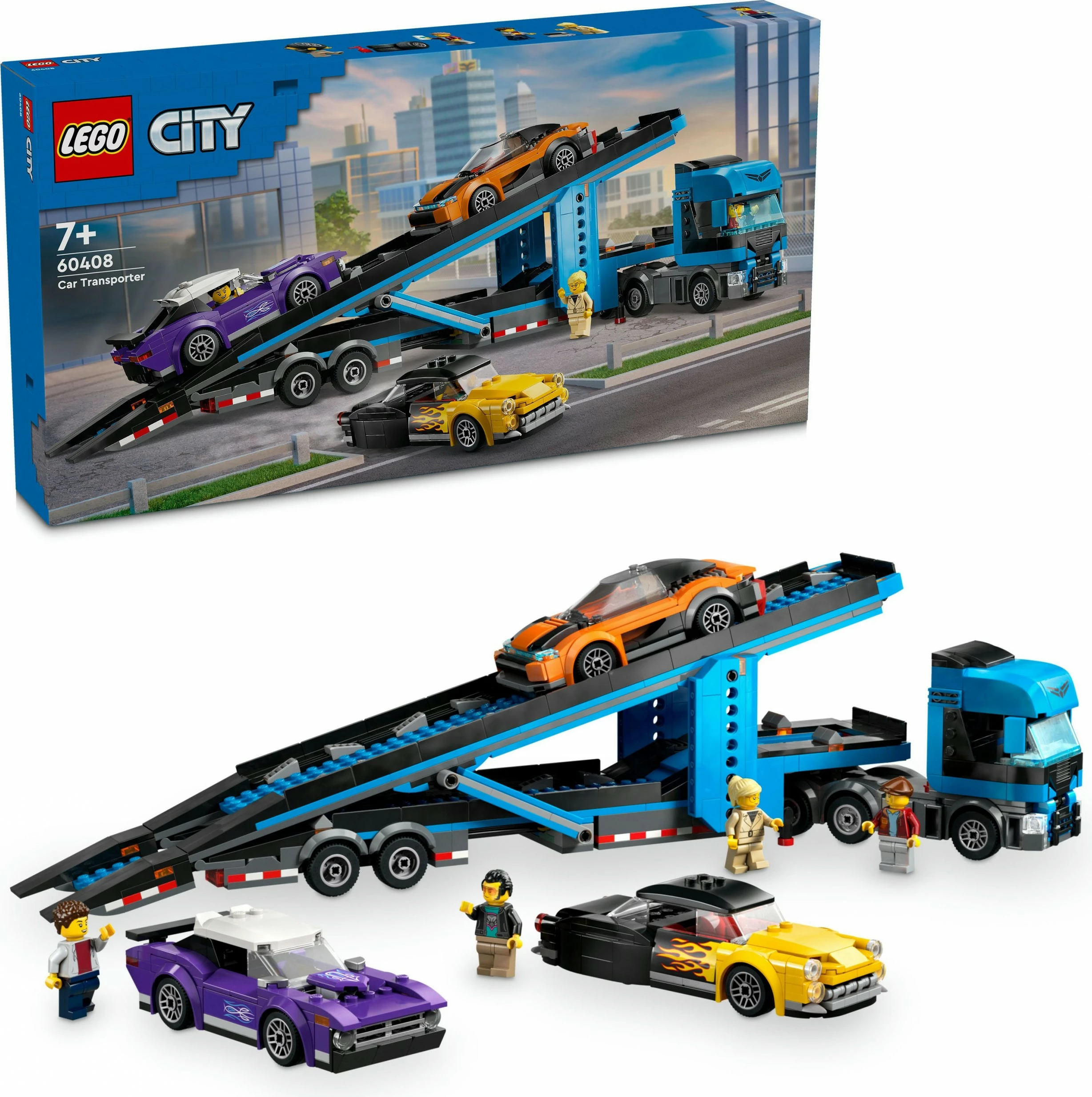 Komplet za sestavljanje avtotransporter z dirkalniki LEGO City 60408, večbarven