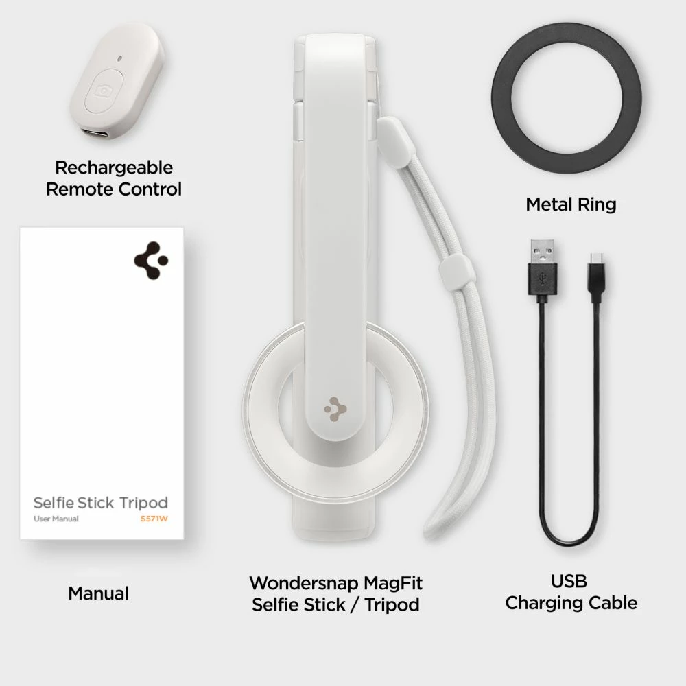 Selfie palica s trinožnikom, MagSafe, Bluetooth, bež, Spigen S571W