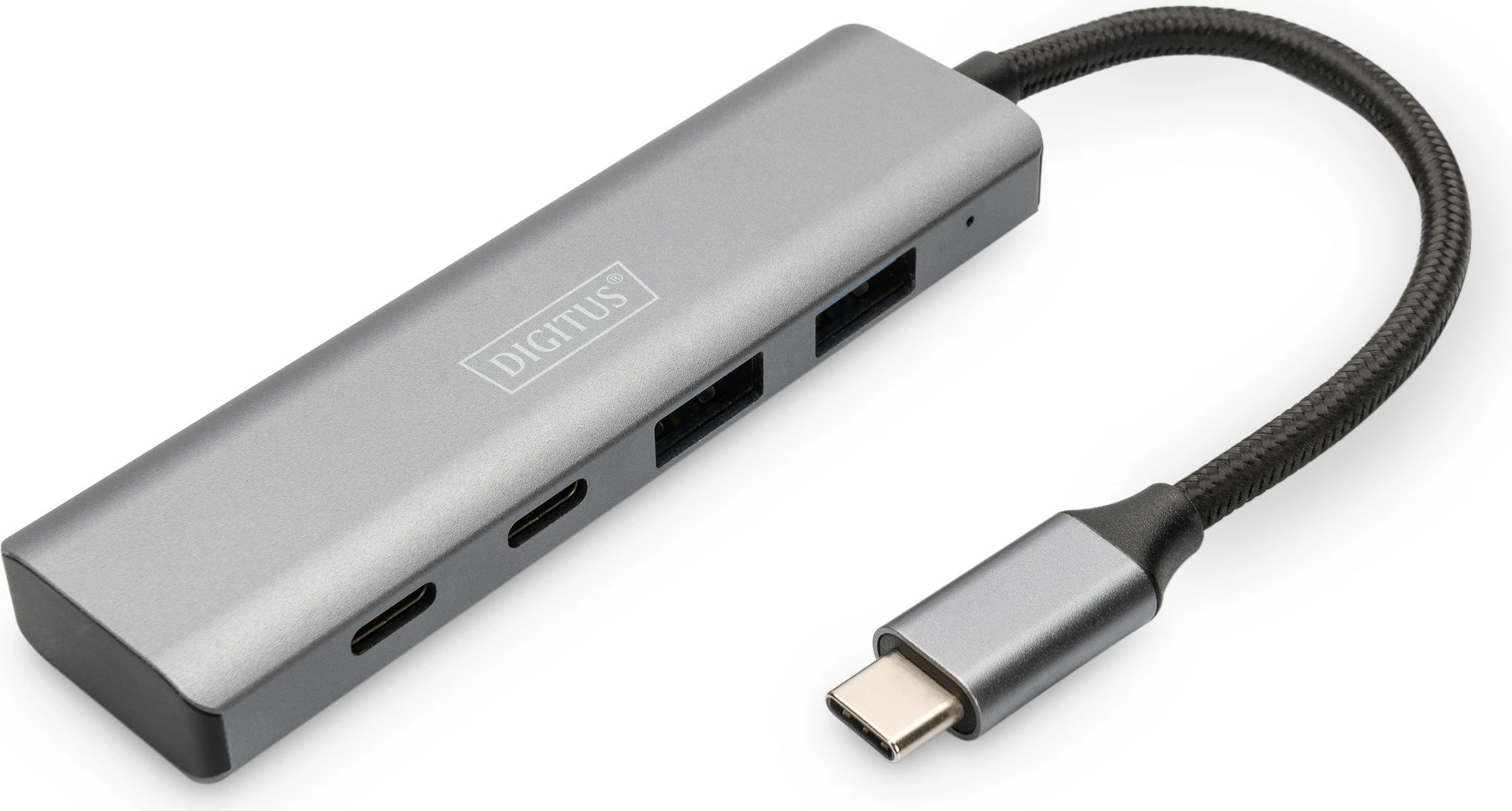 4-portni USB-C hub Digitus, 2x USB-A + 2x USB-C, USB 3.2 Gen 1, siv, aluminij