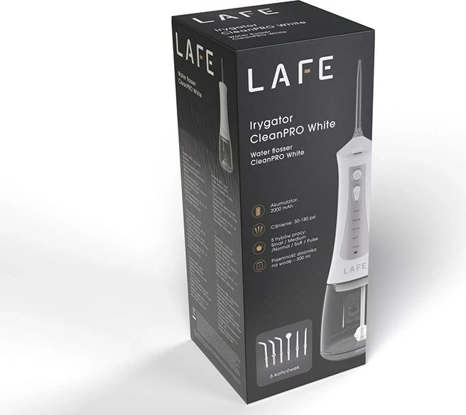 Irigator za zobe CleanPRO Lafe, 2000 mAh, 300 ml, bel