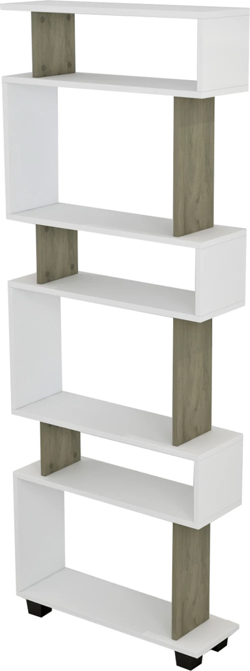 Knjižna polica OWL iz melamina v olivno sivi in beli barvi 60x19,5x165H cm. FH8923.11