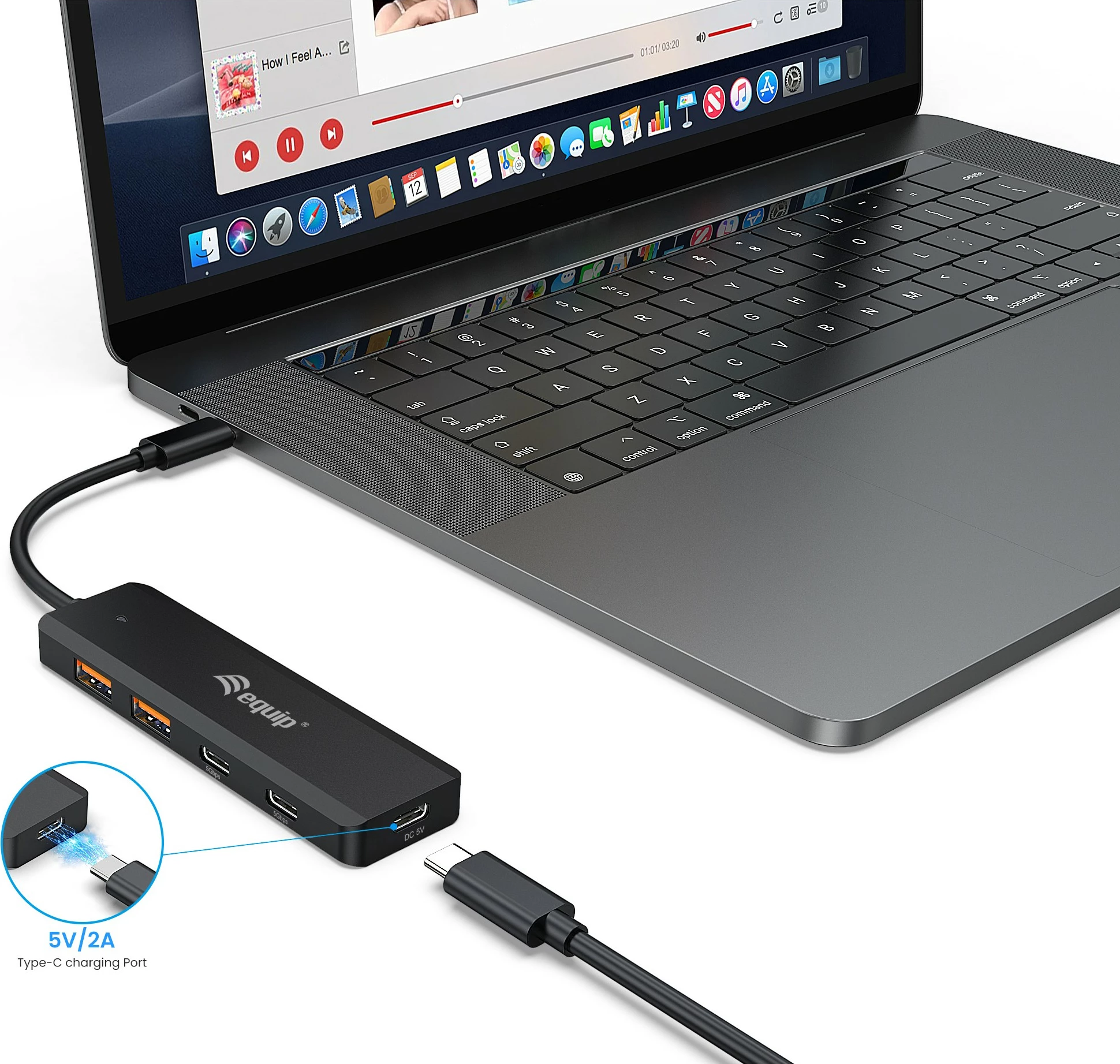 USB razdelilec Equip 128966, 4 priključki, USB-C/USB-A, 10Gbps, črn
