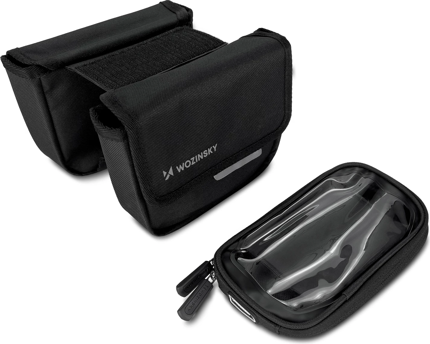 Torba za okvir kolesa Wozinsky WBB26BK, 1,5 L, črna, z ovitkom za telefon