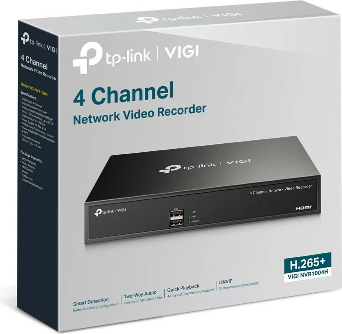 Registator video omrežja TP-Link VIGI NVR1004H, 4-kanalen, 3840 x 2160 pikslov, črn