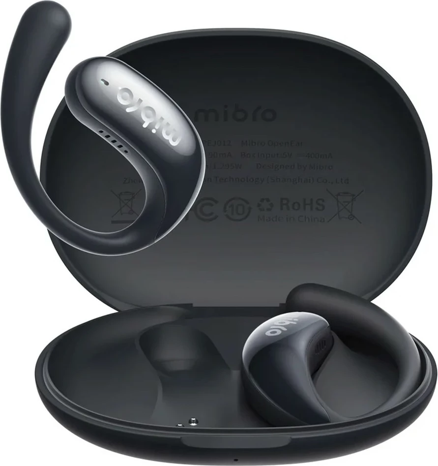Slušalke open-ear Mibro OpenEar MIBAC_OE/BK, Bluetooth 5.4, mikrofon, redukcija hrupa, IPX4, 30 ur s polnilnim etuijem, črne