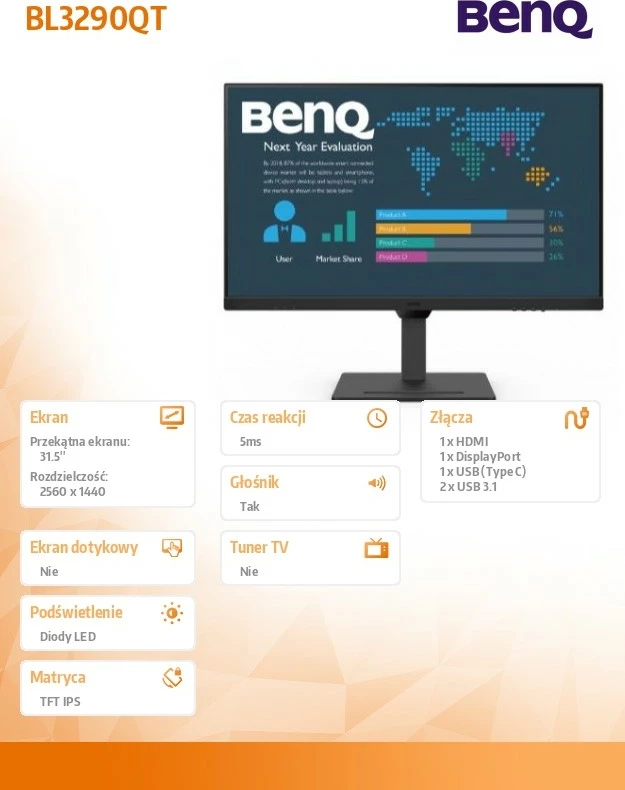 Monitor 31,5 in, 2K QHD, IPS, 75 Hz, črn BenQ BL3290QT