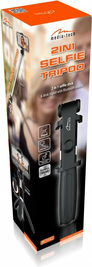 Selfie stojalo in namizni trinožnik 2-v-1 Media-Tech MT5542 z Bluetooth daljincem, črno