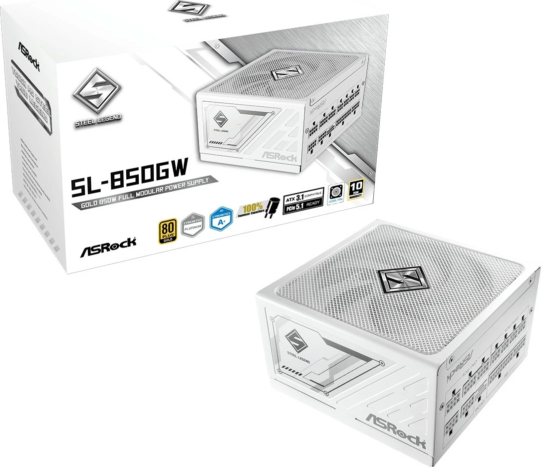 Napajalnik ASRock Steel Legend SL-850GW, 850 W, ATX, 80+ Gold, bel