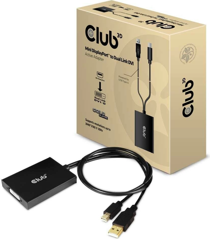Aktiven adapter Mini DisplayPort na DVI-D Club3D, 0,6 m, črn