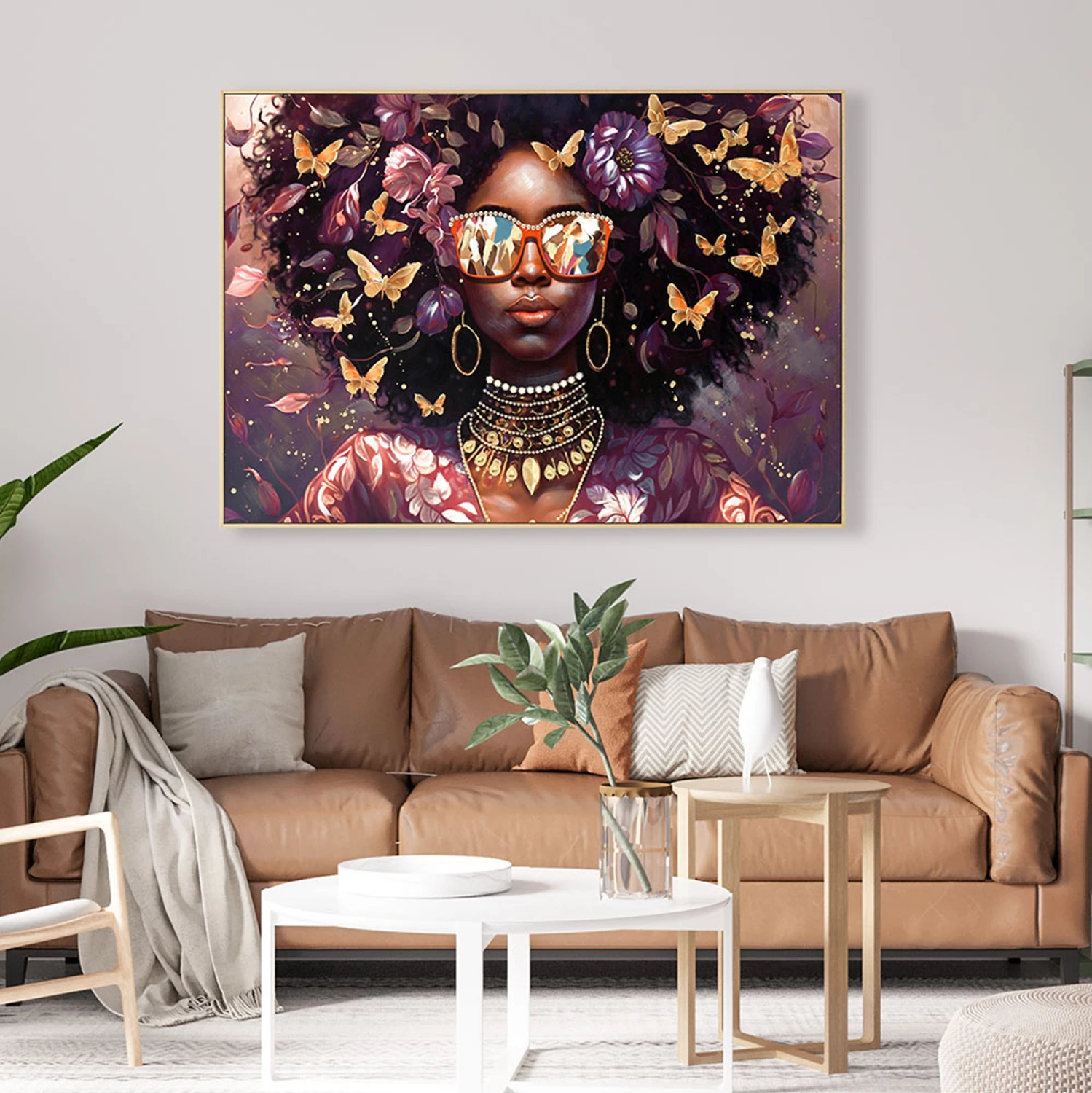 Stenska slika FH4569 bež PS okvir-natisnjeno platno ženski obraz z očali 82x4,5x82Hcm