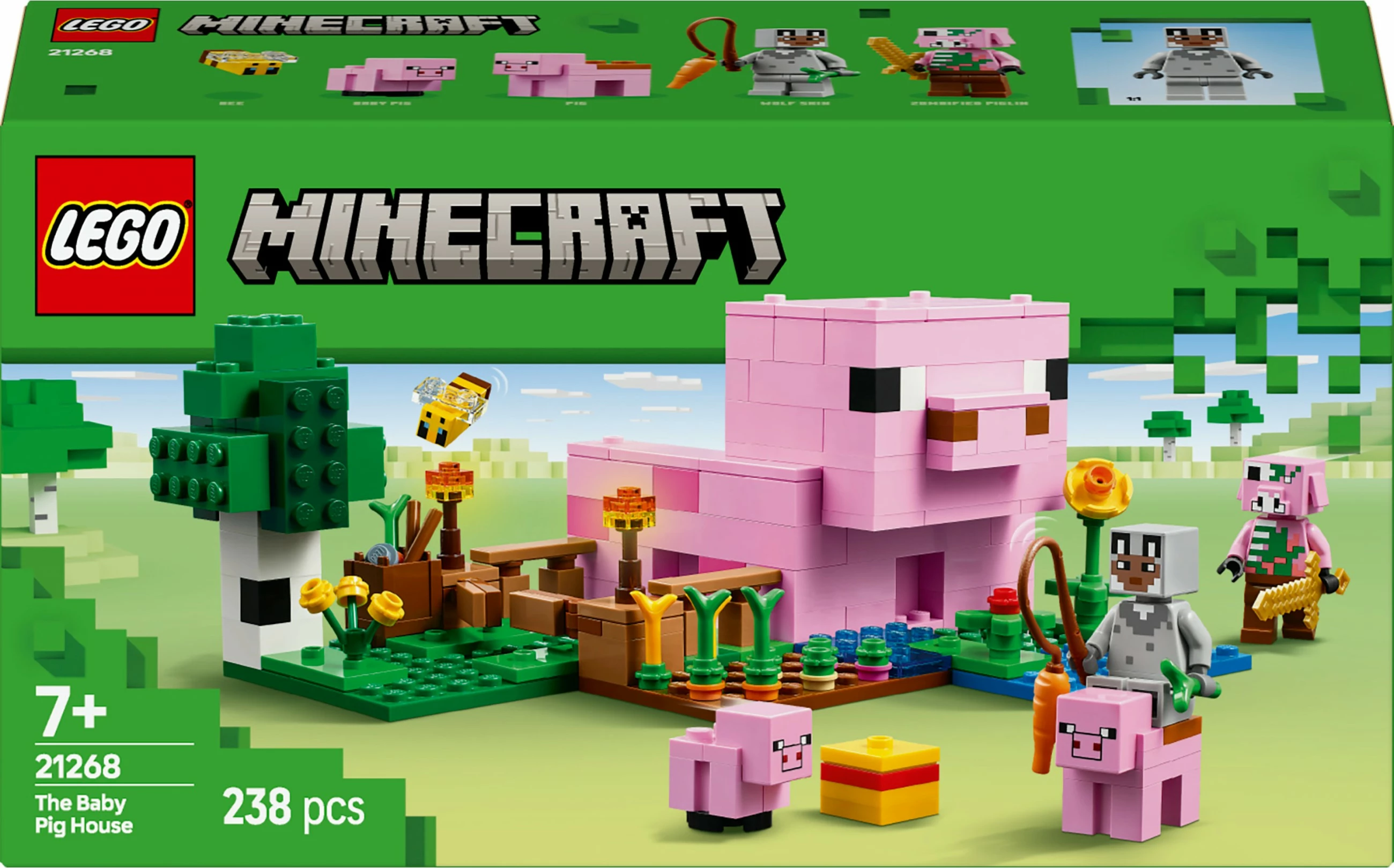 Gradbeni set LEGO Minecraft 21268 Hiša malih prašičkov, 238 kosov, večbarvno