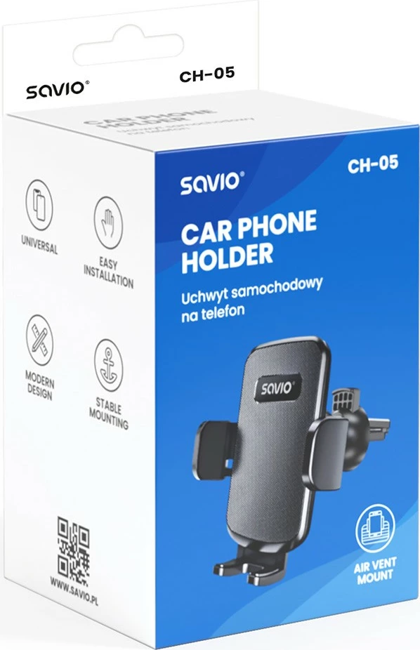 Držalo za telefon za avto Savio CH-05, črno