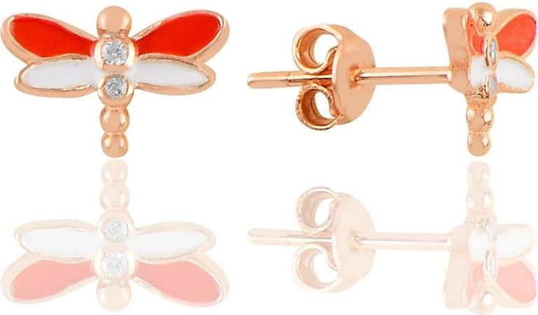 Uhani iz srebra, rožnato-zlati in rdeči, Jumeon, 11352ROS