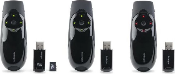 Prezenter z zelenim laserjem in upravljanjem kazalca, Kensington Expert, RF, USB, 45 m, črn