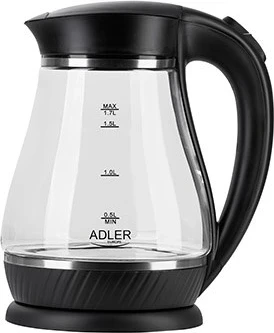 Električni kuhalnik vode Adler AD 1274 B, 1,7 L, 2200 W, črn/prosojen