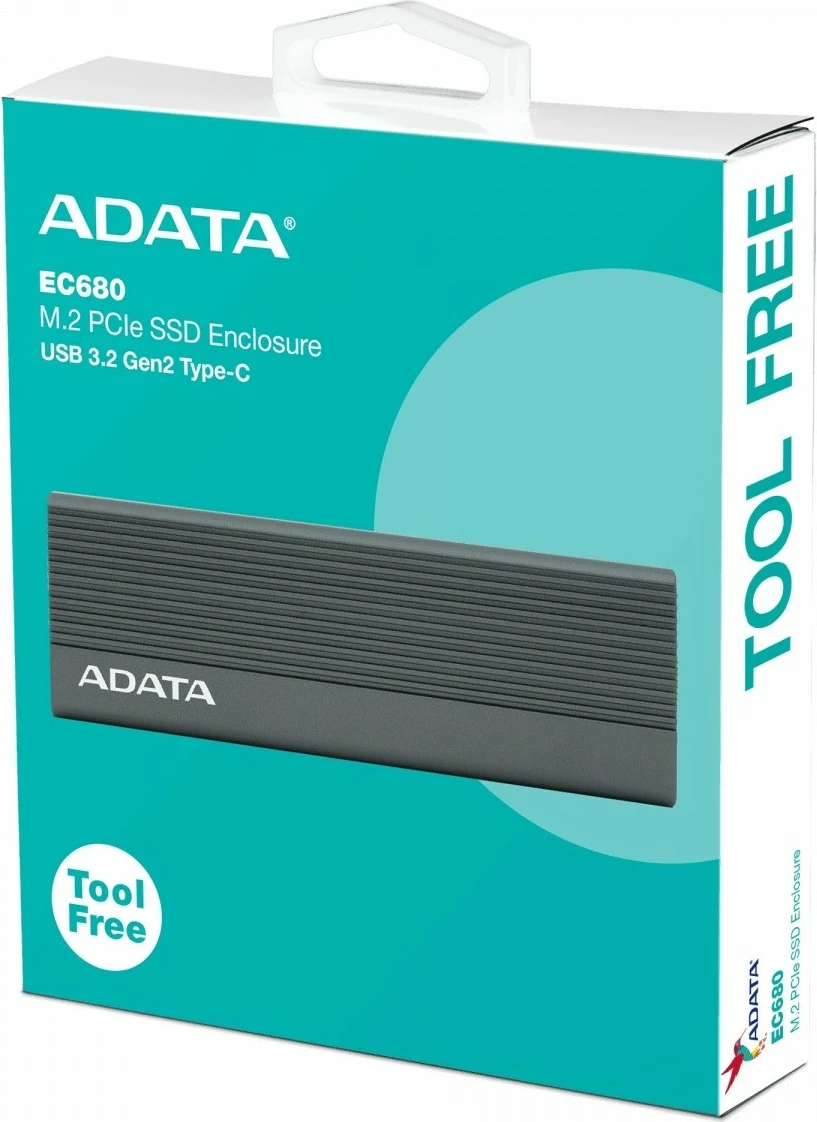 Zunanje računalniško ohišje za SSD Adata EC680, M.2, USB 3.2 Type-C, sivo