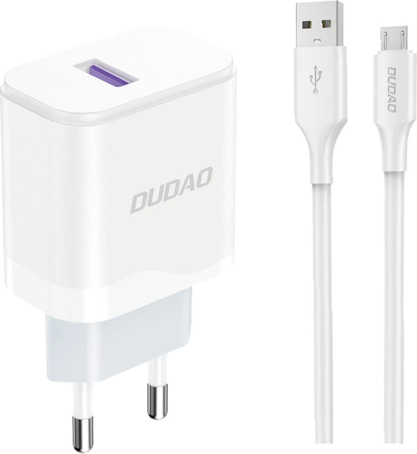 Omrežni polnilec z USB-A na micro USB kabel, 18 W, bel, Dudao A20EU
