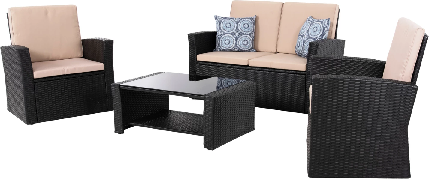 Zunanji salon 4-delni set THORE FH5978 sintetični ratan v antracit-bež blazinah