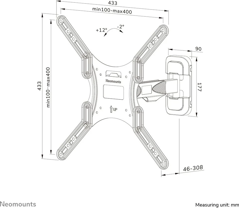 Stenski nosilec za TV Neomounts WL40-540BL14, full motion, 32–55 in, VESA 400x400, črn