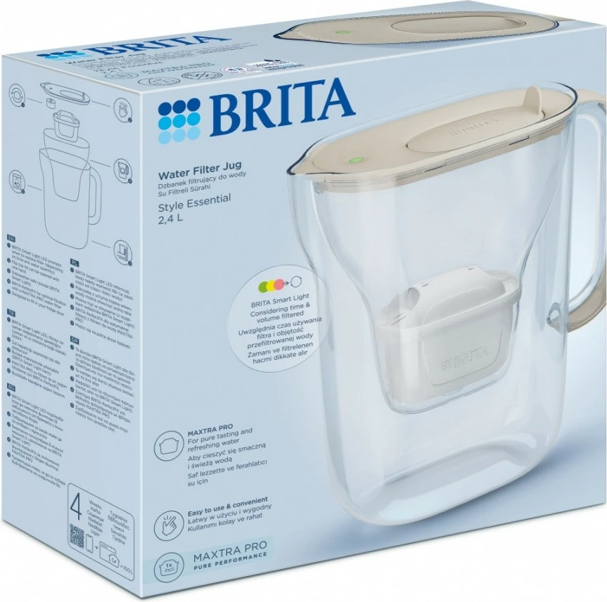 Filtrirni vrč 2,4 L, peščeno bež, Brita Style Essential z filtrom MAXTRA PRO