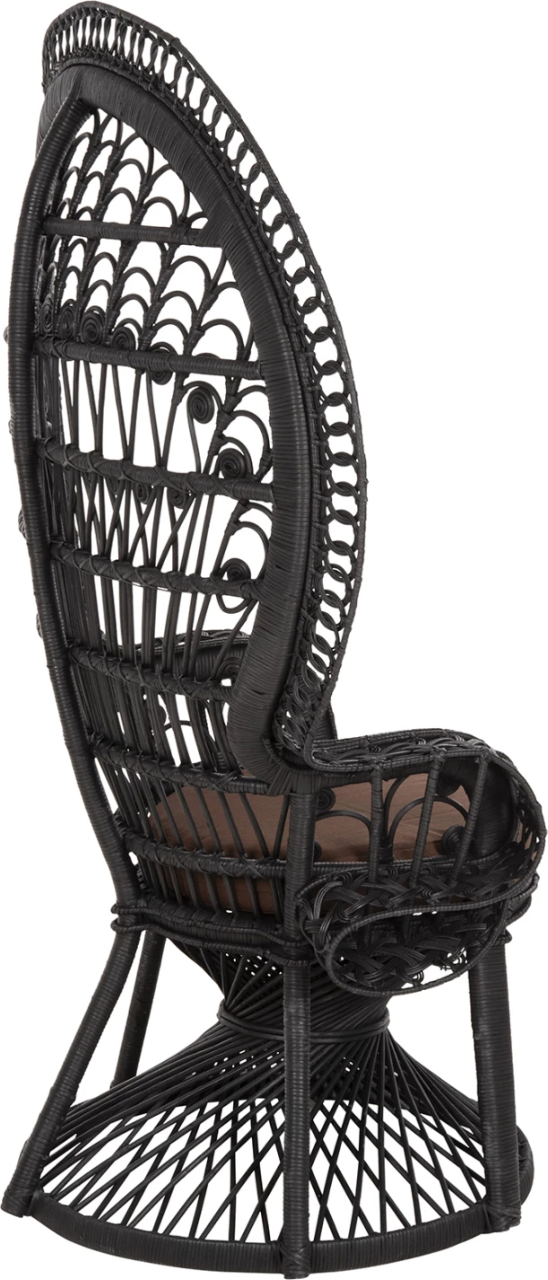 Kraljevski pavov naslanjač FH9342.03 iz ratana v črni barvi - blazina rjava 114x72x150H cm