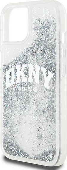Ovitek za telefon s tekočimi bleščicami in velikim logotipom za iPhone 15/14/13, DKNY, bel