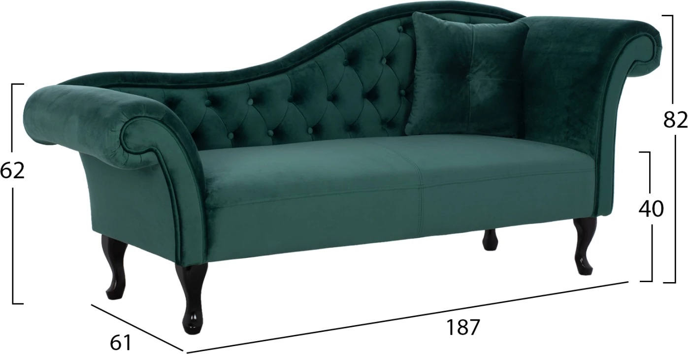 Chesterfield ležalnik Niovi FH3008.03 cipresni žamet desni naslon 187x61x82