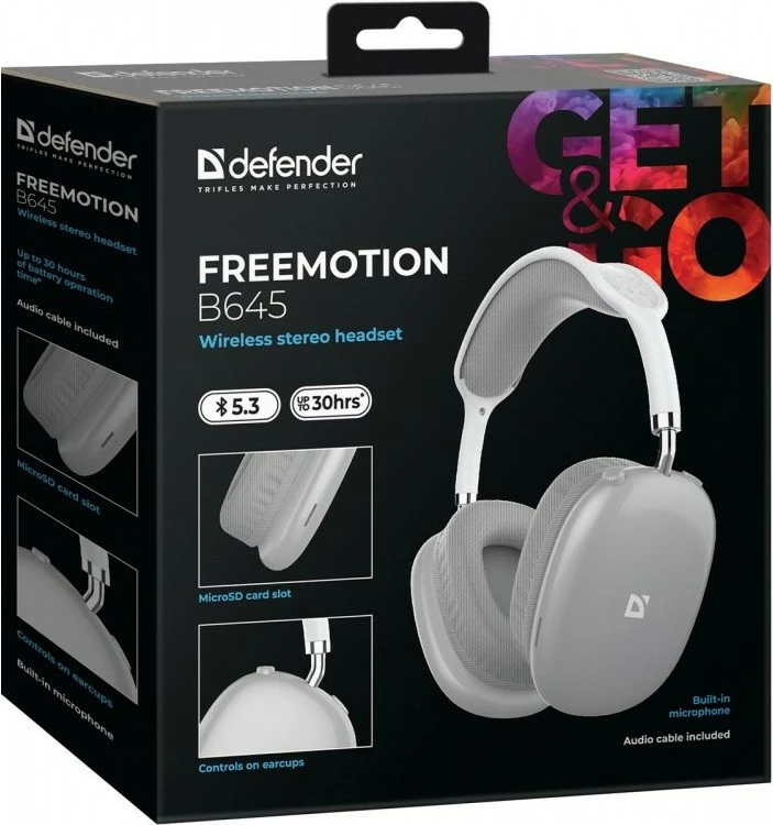 Brezžične slušalke Defender FreeMotion B645, Bluetooth 5.3, mikrofon, siva