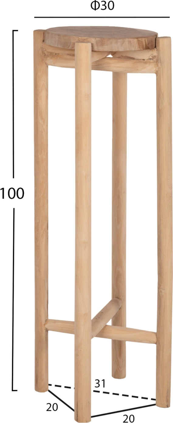 Cvetlični podstavek HOVER FH7936 iz tikovine v naravni barvi Φ30x100Hcm