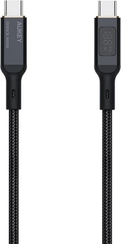 Kabel USB-C na USB-C, AUKEY CB-MCC102, 1,8 m, LED, 100W PD, črn