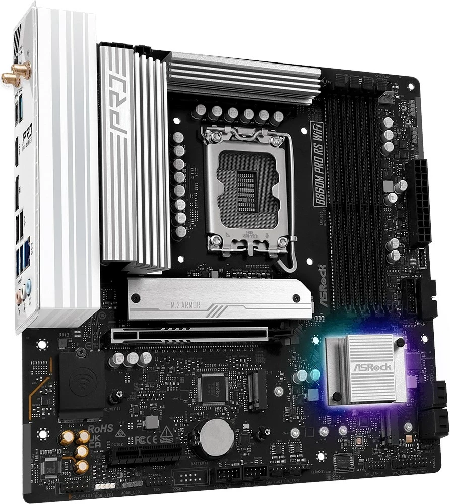 Matična plošča ASRock B860M Pro RS WiFi, micro ATX, LGA 1851, 256 GB, črna