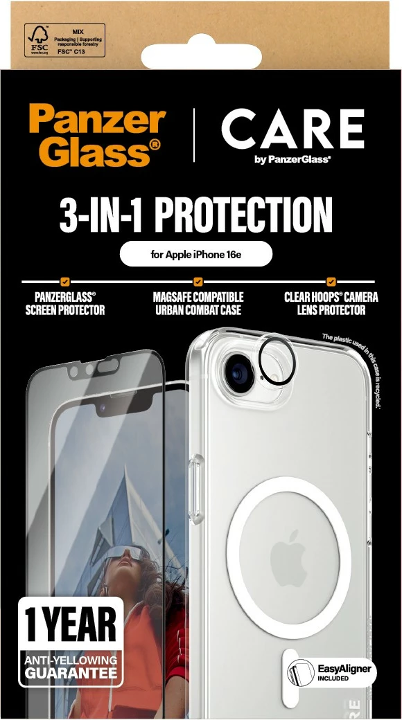 Zaščitni ovoj PanzerGlass CARE Flagship 3-v-1 za iPhone 16e, prozoren