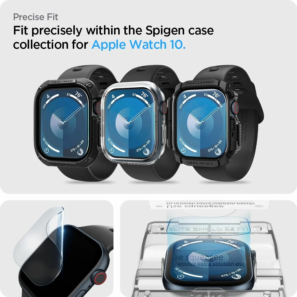 Zaščitno steklo za pametno uro Spigen Elite Shield EZ FIT Hybrid Glass, za Apple Watch 10 46 mm, prozorno, 2 kosa