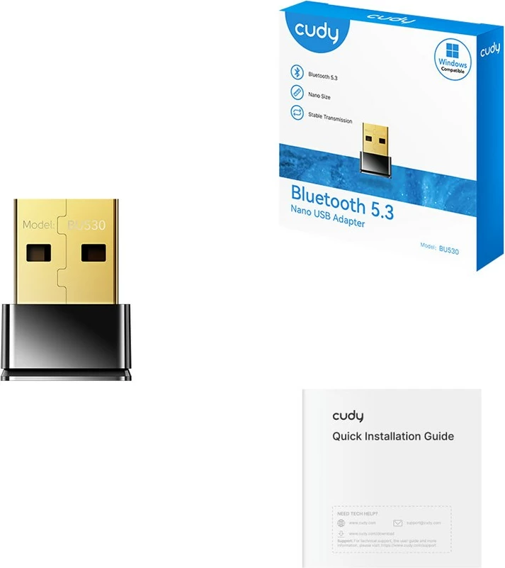 Bluetooth adapter CUDY BU530, USB Type-A, črn