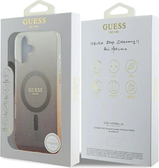 Ovitek za telefon IML Glitter Gradient MagSafe za iPhone 16, Guess, rjav
