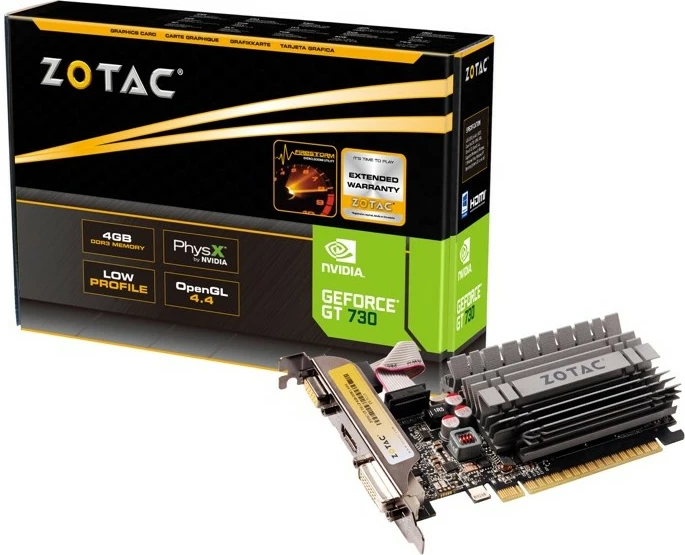 Grafična kartica GeForce GT 730, 4 GB GDDR3, PCI Express x16 2.0, Zotac, črno/sivo/srebrna