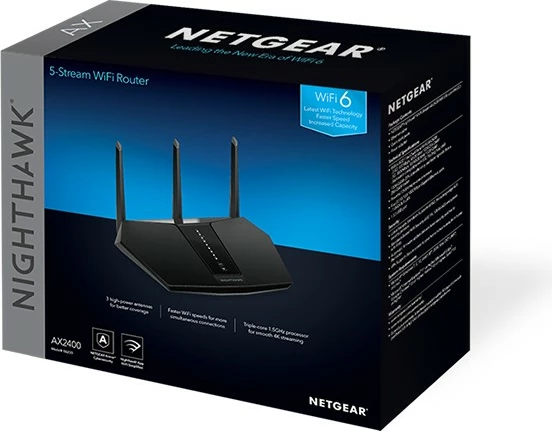 Usmerjevalnik NETGEAR Nighthawk AX2400, Wi‑Fi 6, dvo‑pasovni, črn