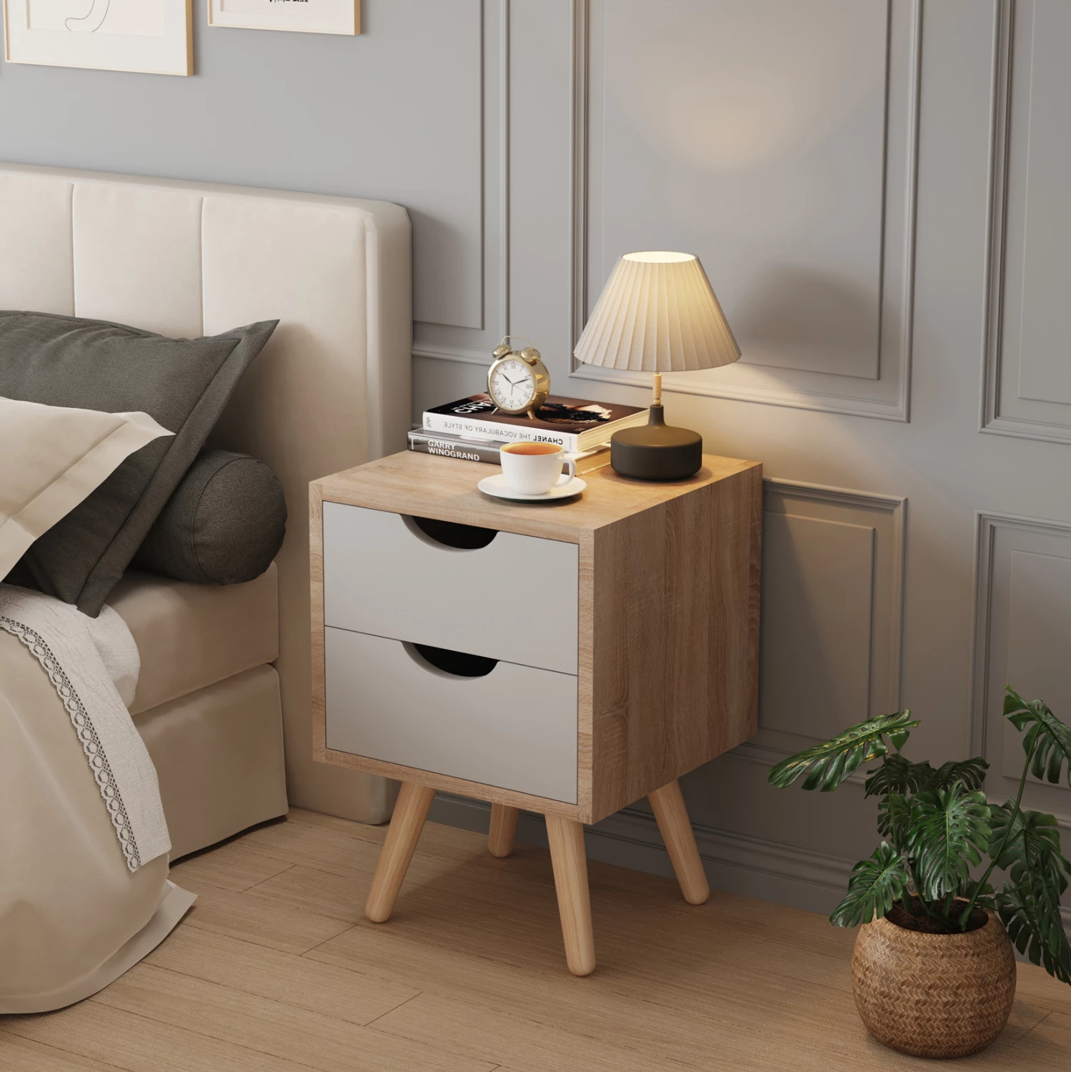 Nočna omarica DINKL FH2472.05 melamin-2 predala v sonoma-sivi 29,7x29,7x45Hcm