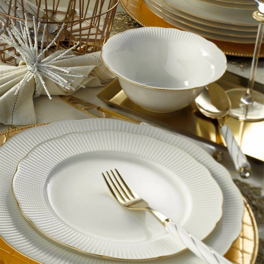 Set jedilnega posodja 26-delni, Hermia Concept BNILY26YT20, bele in z zlatimi detajli