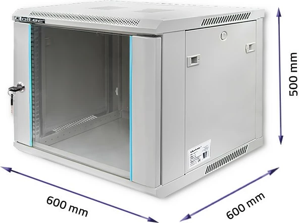 Računalniško ohišje RACK 9U, 600 x 600 x 500 mm, za na steno, sivo, Qoltec