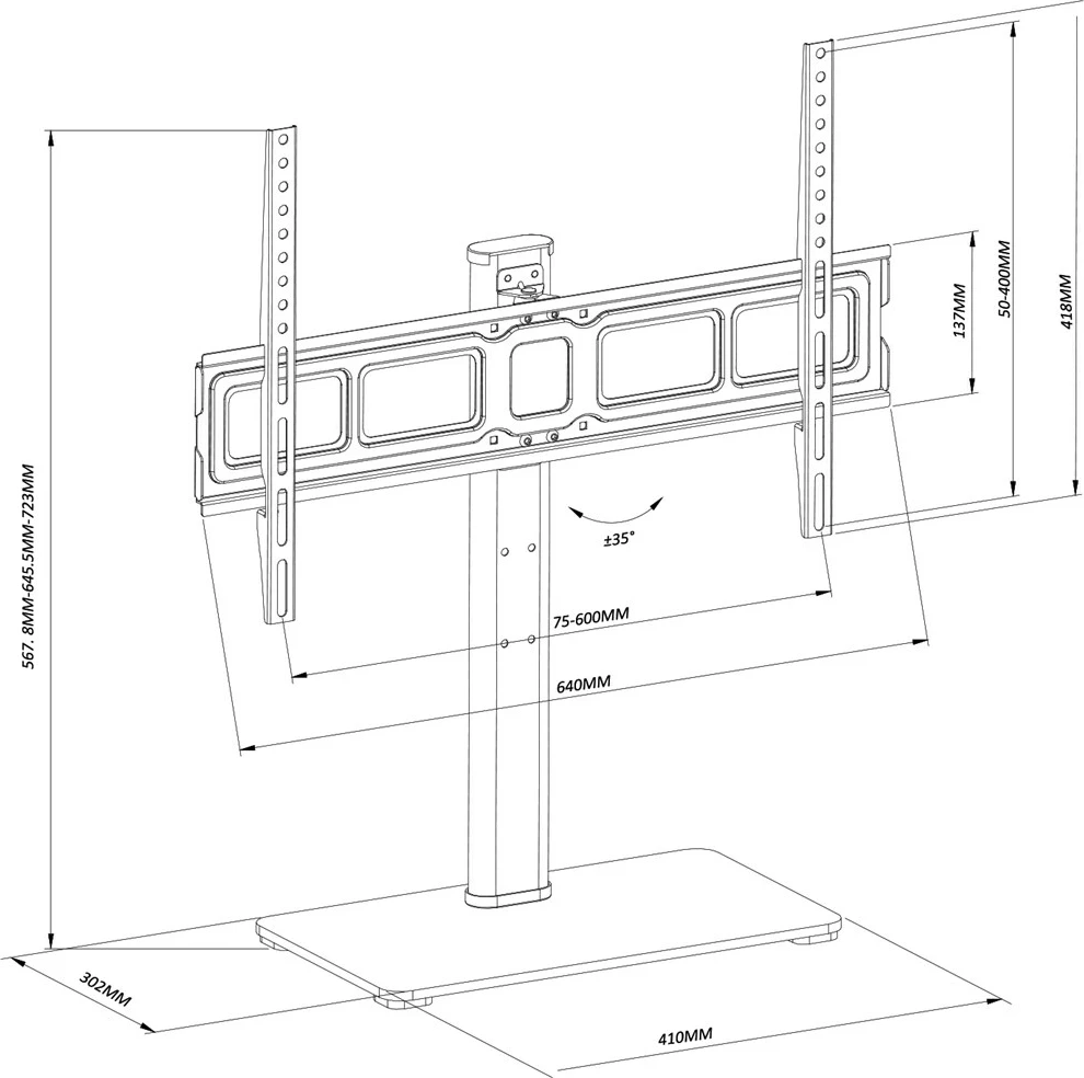 Univerzalni namizni nosilec za TV, Maclean MC-386, 32"–75", črn
