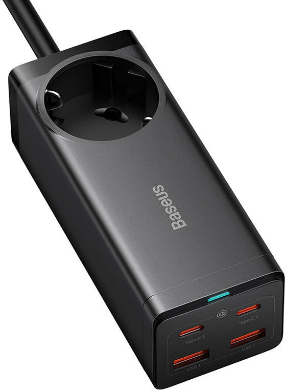 Polnilnik Baseus GaN3 Pro, 100 W, 2x USB-C + 2x USB-A, AC vtič, črn