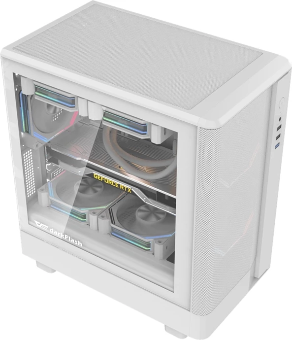 Računalniško ohišje midi tower Darkflash DB330M Mesh, M-ATX/ITX, 4 PCI reže, brez ventilatorjev, 2x 3.5" HDD, 1x 2.5" SSD, stranski panel iz kaljenega stekla, belo