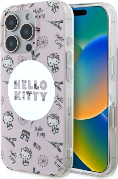 Ovitek za telefon IML All Over Paris Hello Kitty za iPhone 16 Pro, roza