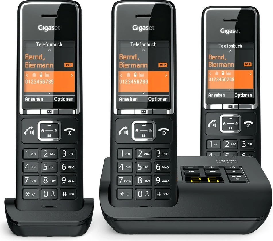 Brezžični telefon Gigaset COMFORT 550A, 3 slušalke, samodejni snemalnik, 200 stikov, črn