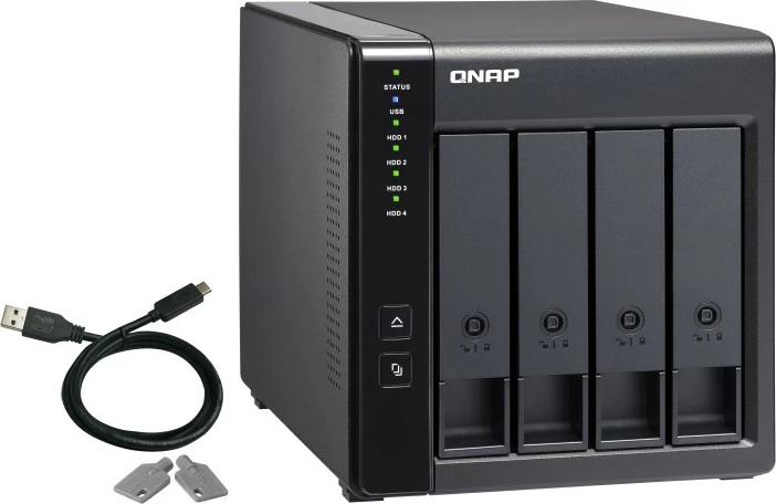 Zunanja enota za diske QNAP TR-004, HDD/SSD, 2,5/3,5", Serial ATA II, 3 Gbit/s, hot-swap, črna